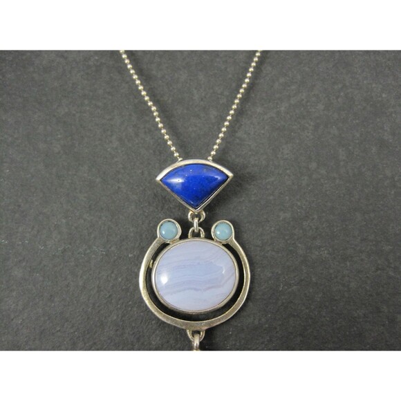 Sterling Lapis Lazuli Banded Agate Aventurine Opal Pendant - Picture 14 of 16
